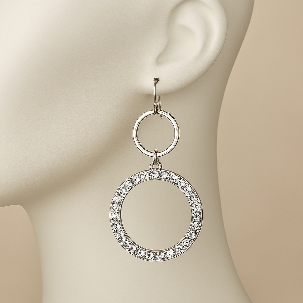 Silver Crystal Hoop Drop Earrings – Hypoallergenic 2.5" Sparkling Fashion Jewels